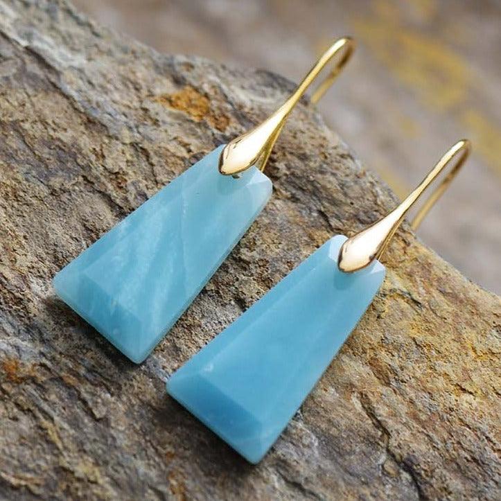 'Wiluray' Amazonite Gold Drop Earrings - Womens Earrings Crystal Earrings - Allora Jade