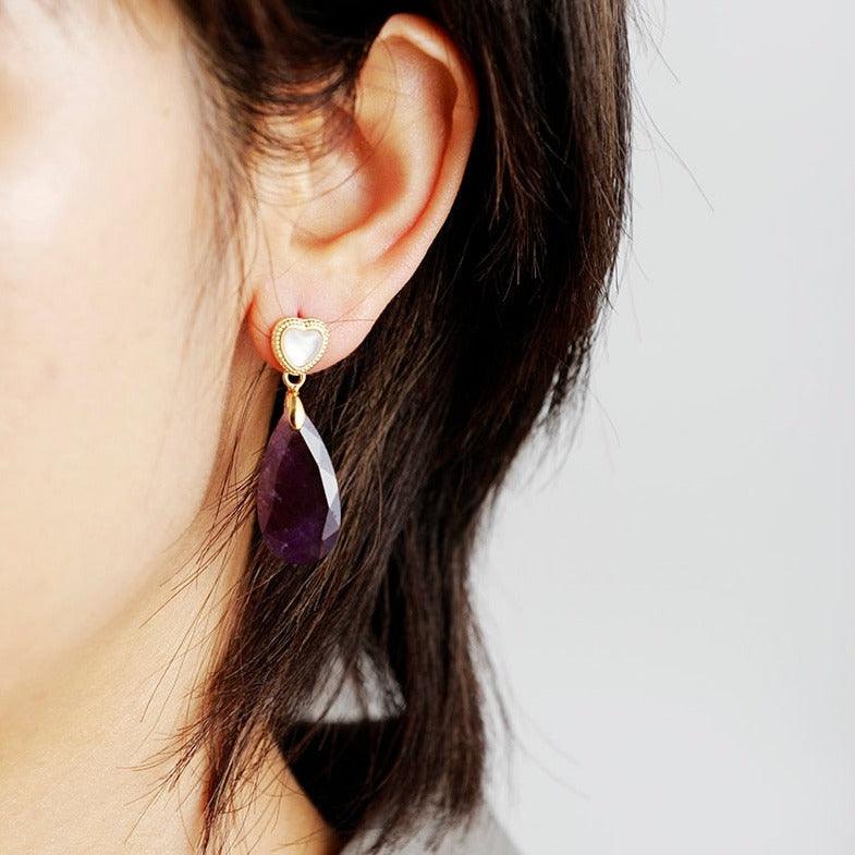 'Heart Drops' Amethyst Earrings - Womens Earrings Crystal Earrings - Allora Jade