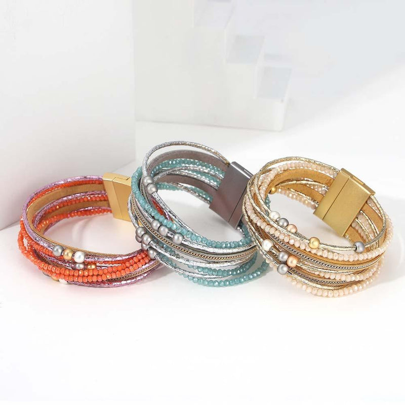 'Aluka' Beads Cuff Bracelet - red orange - Womens Bracelets - Allora Jade