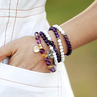 Amethyst & Citrine Stretchy Bracelet w/ Heart Charm - Womens Bracelets Crystal Bracelet - Allora Jade