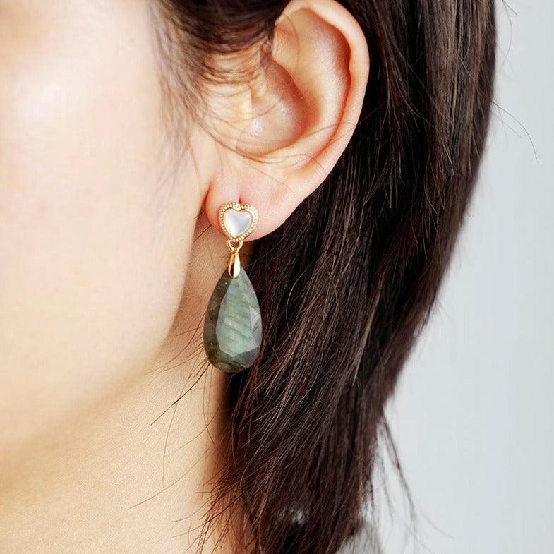 'Heart Drops' Labradorite Earrings - Allora Jade