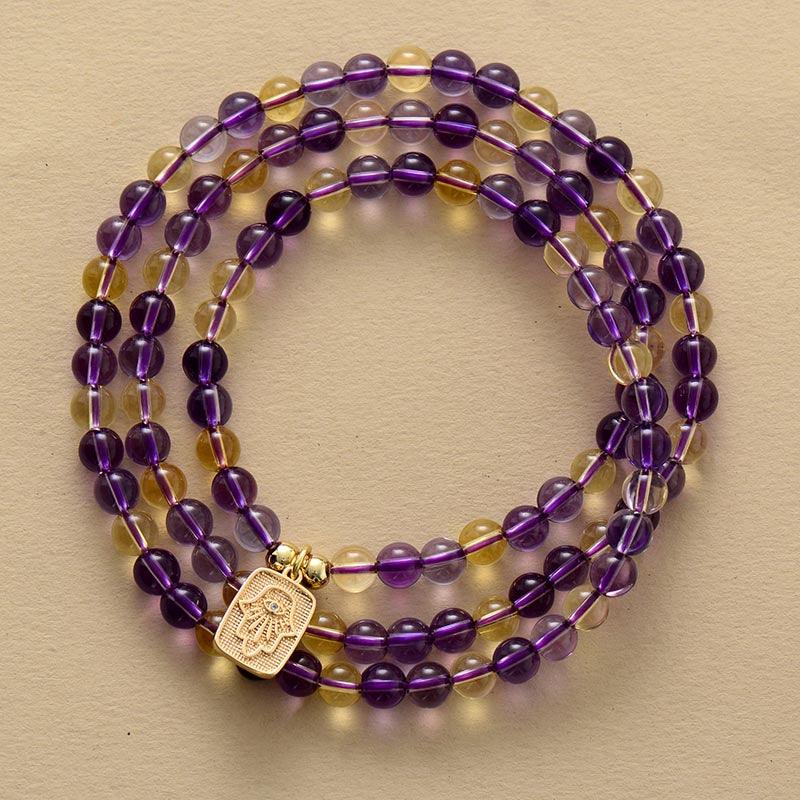 'Hamsa' Amethyst & Citrine 108 Mala Beads Necklace - Womens Necklaces Crystal Necklace - Allora Jade