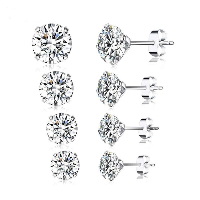 'Round CZ' Cubic Zirconia and Sterling Silver Stud Earrings - Allora Jade
