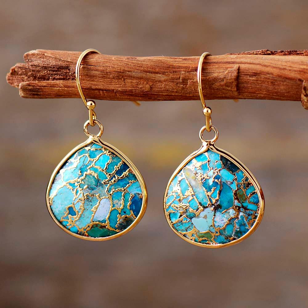 'Yibirmanha' Turquoise Gold Drop Earrings - Womens Earrings Crystal Earrings - Allora Jade
