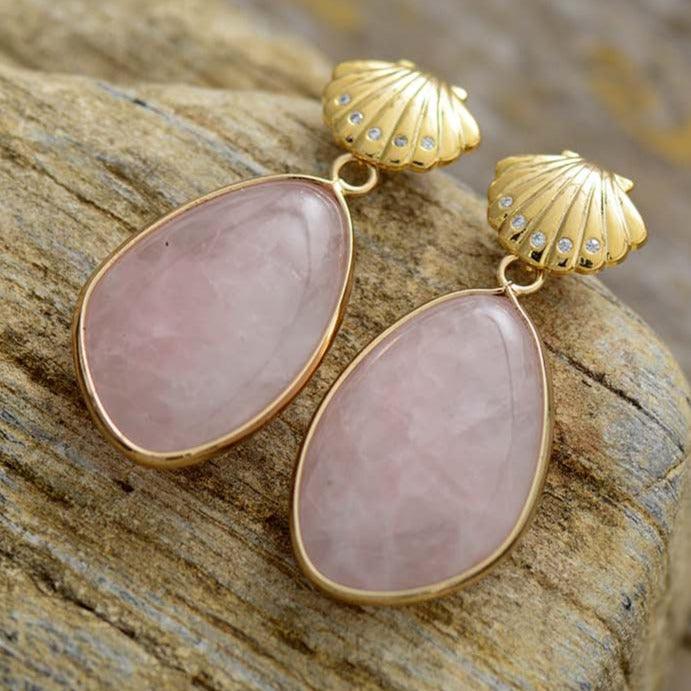 'Shells' Rose Quartz Drop Earrings | ALLORA JADE