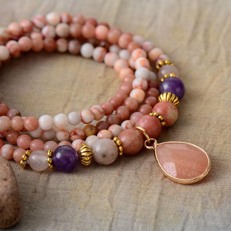 'Nyiwarri' Pink Jasper Beads Pendant Necklace - Womens Necklaces Crystal Necklace - Allora Jade