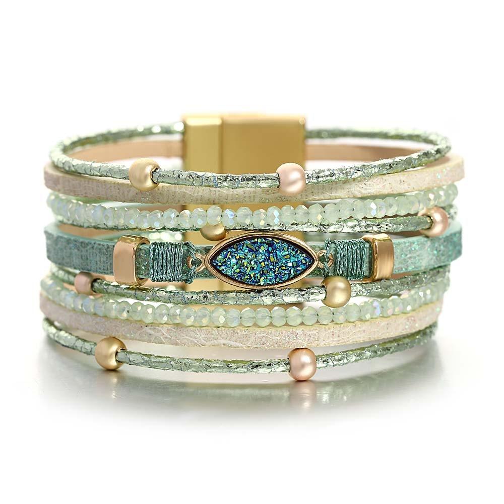'Talei' Charm and Beads Cuff Bracelet - green - Womens Bracelets - Allora Jade