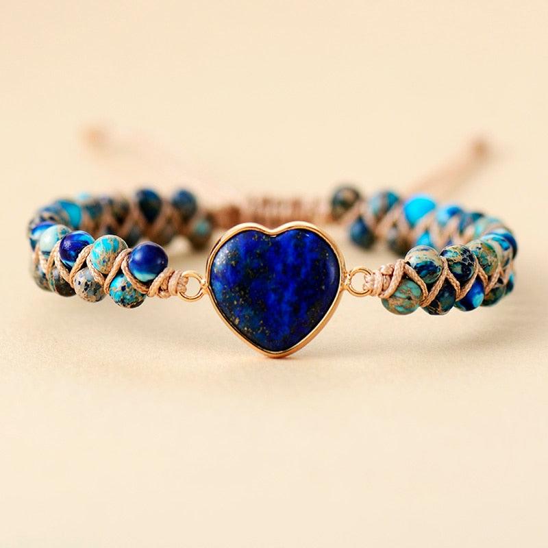 Jasper Heart Charm Braided Bracelet - d. blue - Womens Bracelets Crystal Bracelet - Allora Jade