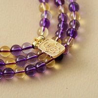 'Hamsa' Amethyst and Citrine 108 Mala Beads Necklace - Allora Jade
