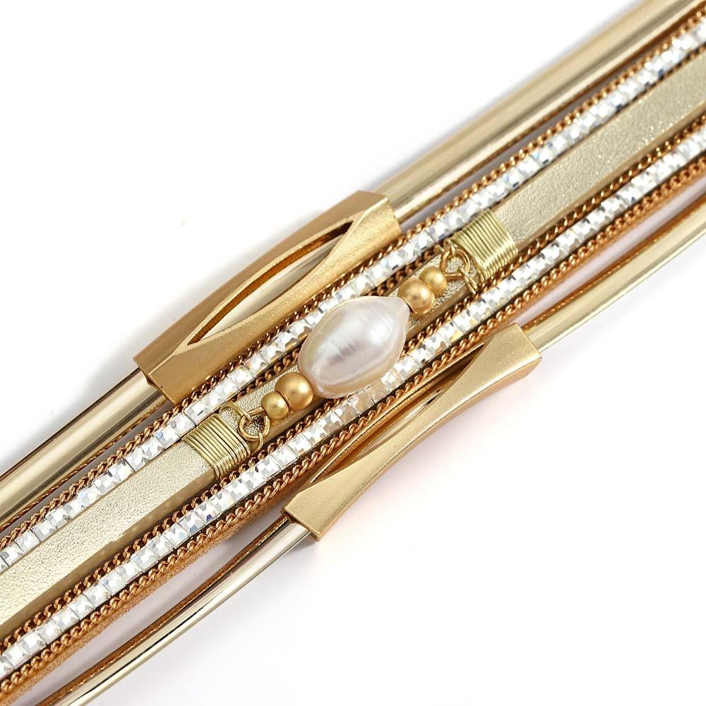 'Pearl' Charm & Rhinestones Cuff Bracelet - black - Womens Bracelets - Allora Jade