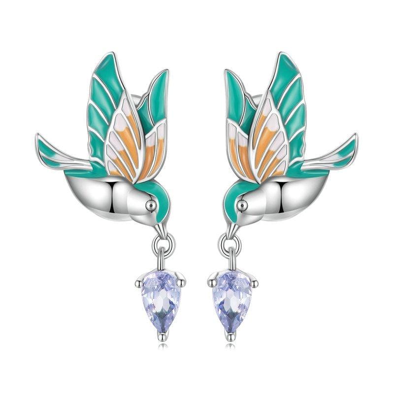 'Kingfisher' Sterling Silver and CZ Stud Earrings - Sterling Silver Earrings - Allora Jade