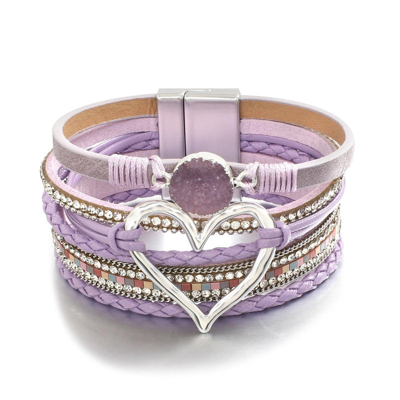 'Dalgu' Heart Charm Cuff Bracelet - purple - Womens Bracelets - Allora Jade