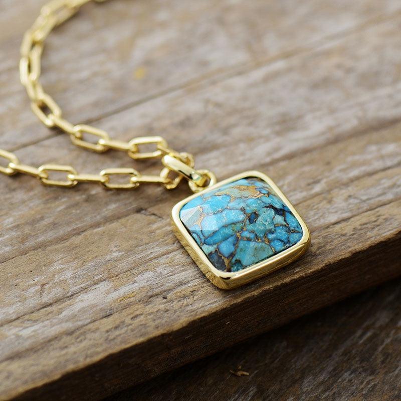 'Wiinya' Square Turquoise Pendant Necklace - Womens Necklaces Crystal Necklace - Allora Jade