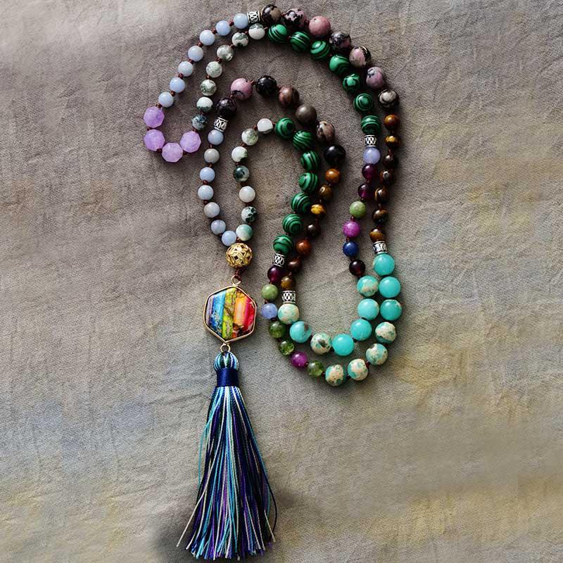 'Star Pendant' Mixed Crystals 108 Mala Beads Necklace - Womens Necklaces Crystal Necklace - Allora Jade