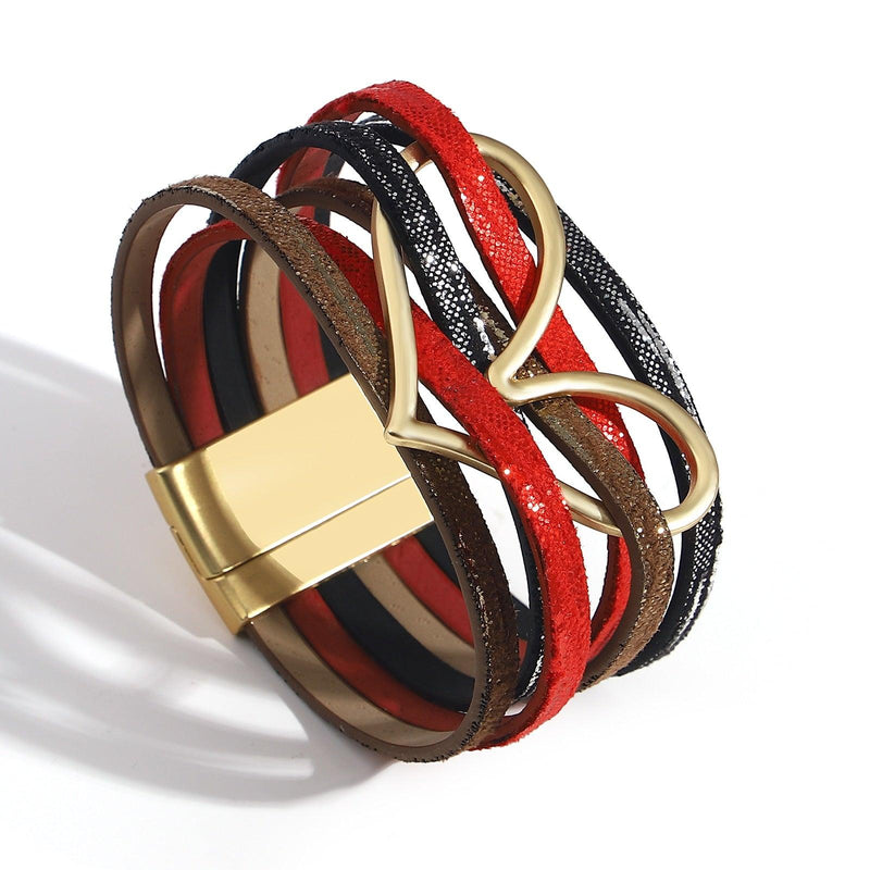 'Big Heart' Charm Cuff Bracelet - black red - Womens Bracelets - Allora Jade