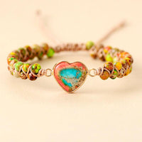 Jasper Heart Charm Braided Bracelet - orange - Womens Bracelets Crystal Bracelet - Allora Jade