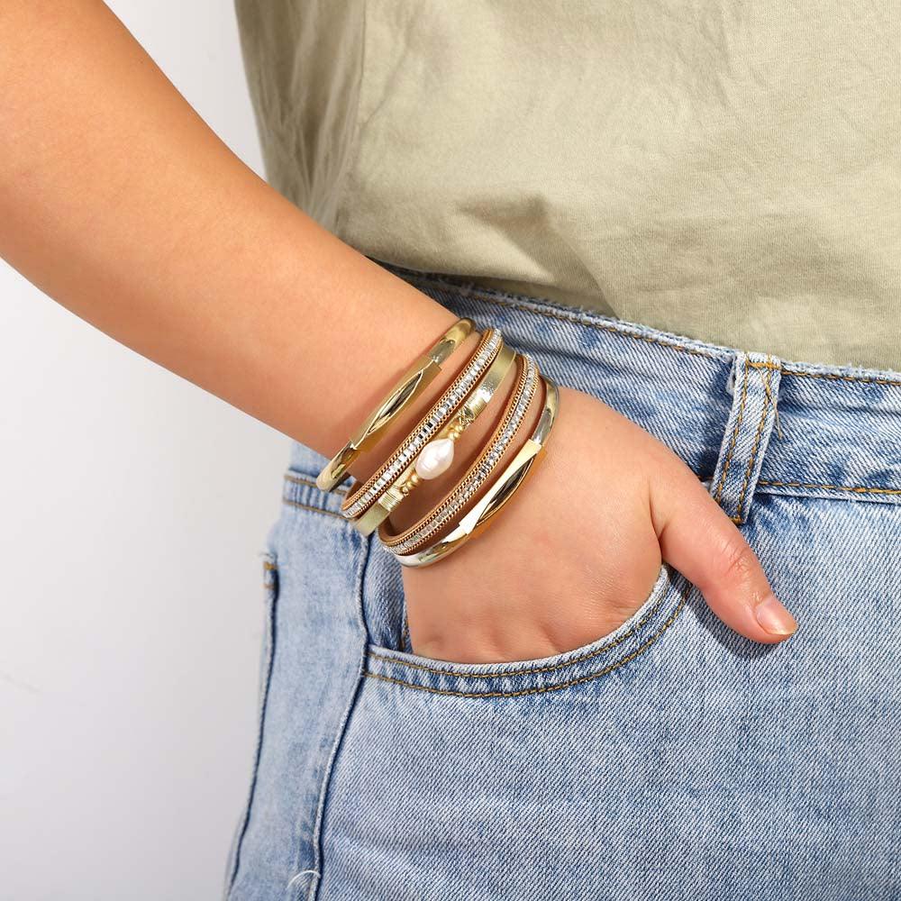 'Pearl' Charm & Rhinestones Cuff Bracelet - gold | ALLORA JADE
