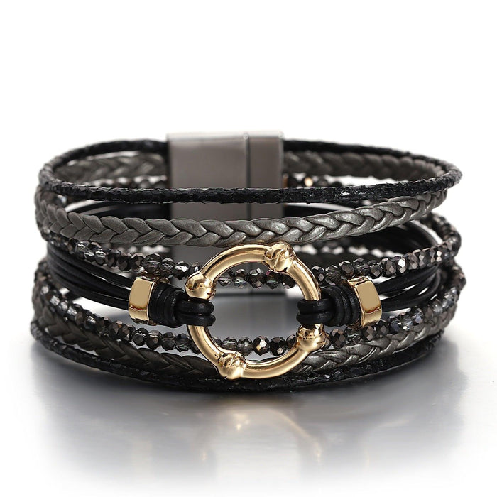 'Orana' Charm and Beads Cuff Bracelet - black | ALLORA JADE