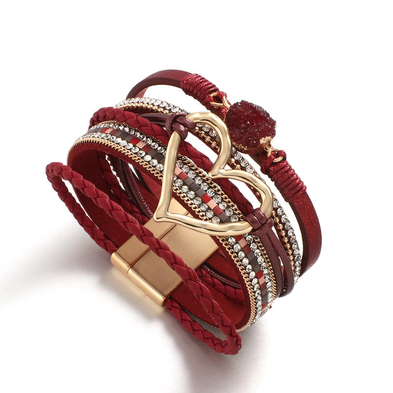 'Dalgu' Heart Charm Cuff Bracelet - wine red - Womens Bracelets - Allora Jade