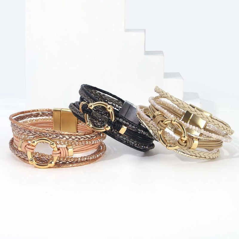 'Orana' Charm & Beads Cuff Bracelet - khaki - Womens Bracelets - Allora Jade
