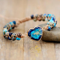 Jasper Heart Charm Braided Bracelet blue - ALLORA JADE