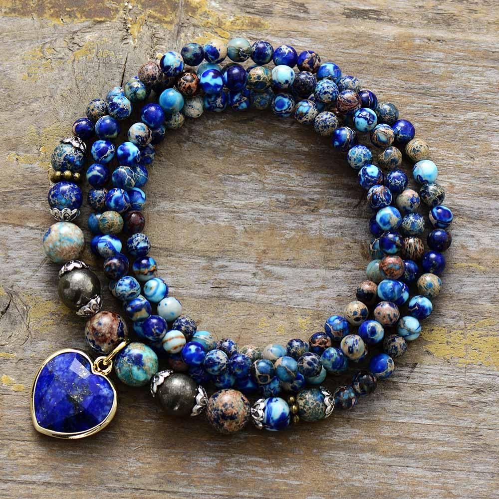 Jasper & Lapis Lazuli Heart Charm Bracelet | Jewellery by ALLORA