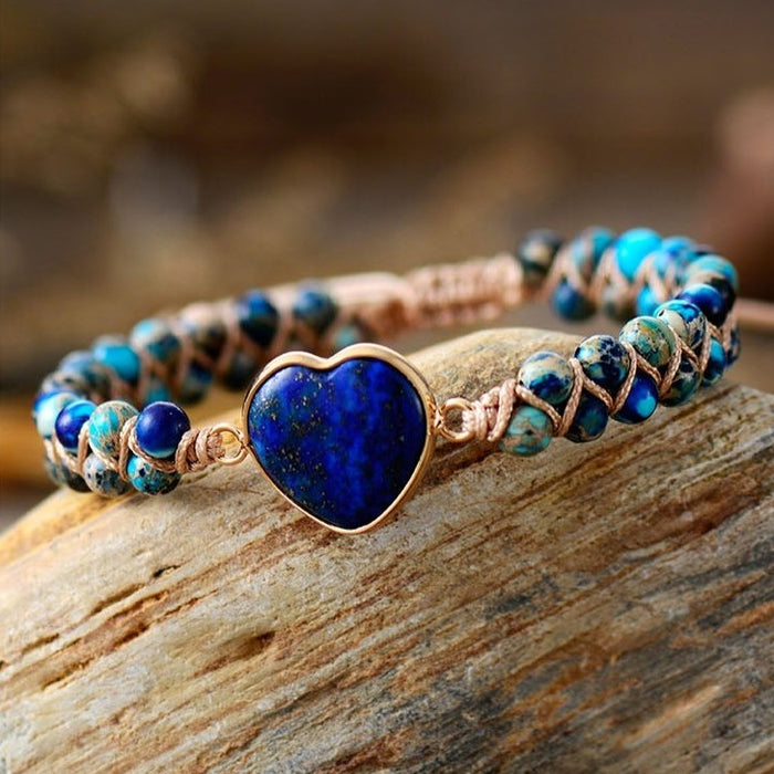 Jasper Heart Charm Braided Bracelet dark blue - ALLORA JADE