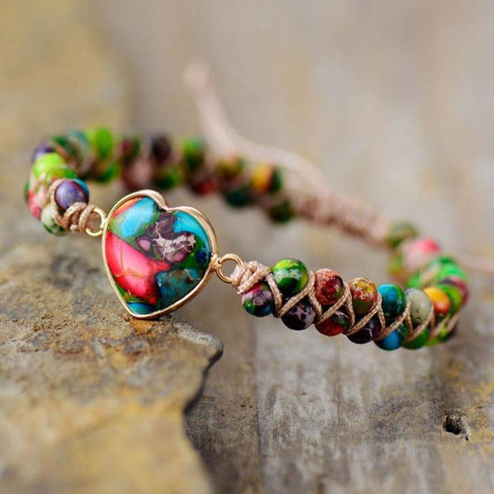 Jasper Heart Charm Braided Bracelet - colourful - Womens Bracelets Crystal Bracelet - Allora Jade