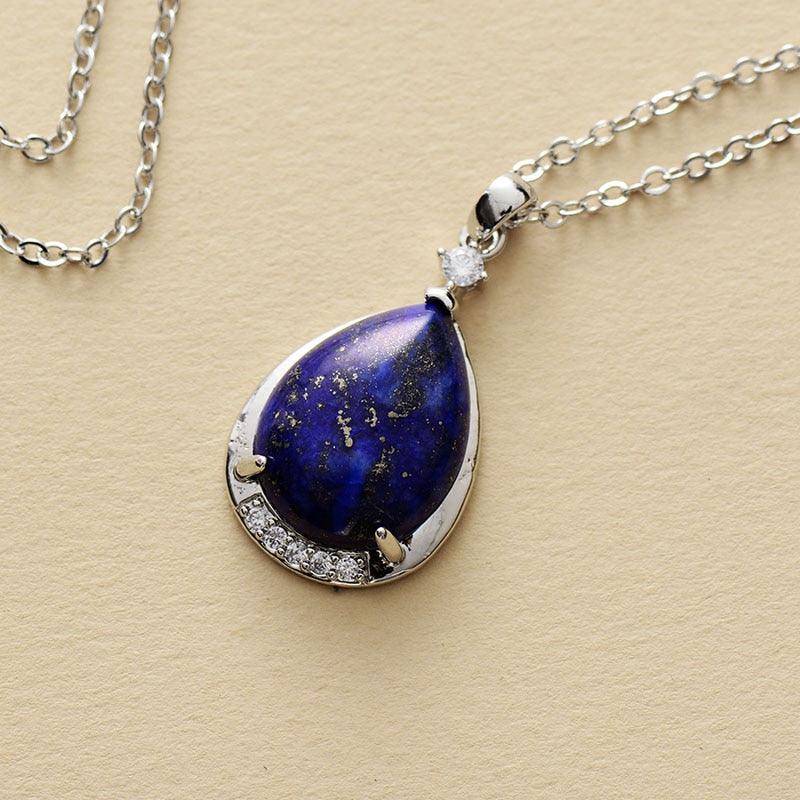 'Yuwin' Lapis Lazuli & Rhinestones Necklace - Womens Necklaces Crystal Necklace - Allora Jade