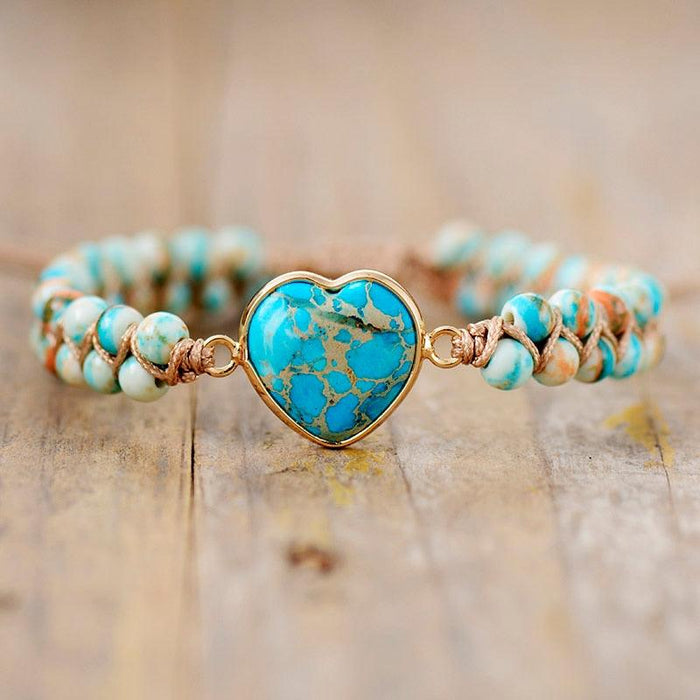 Jasper Heart Charm Braided Bracelet - sky blue - Womens Bracelets Crystal Bracelet - Allora Jade