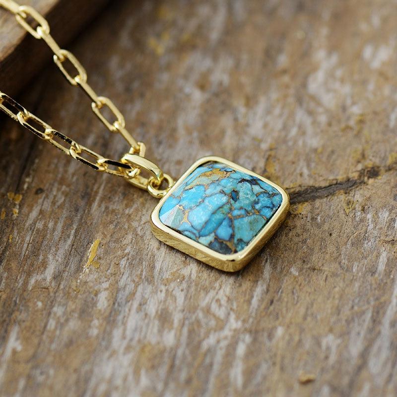 'Wiinya' Square Turquoise Pendant Necklace | ALLORA JADE