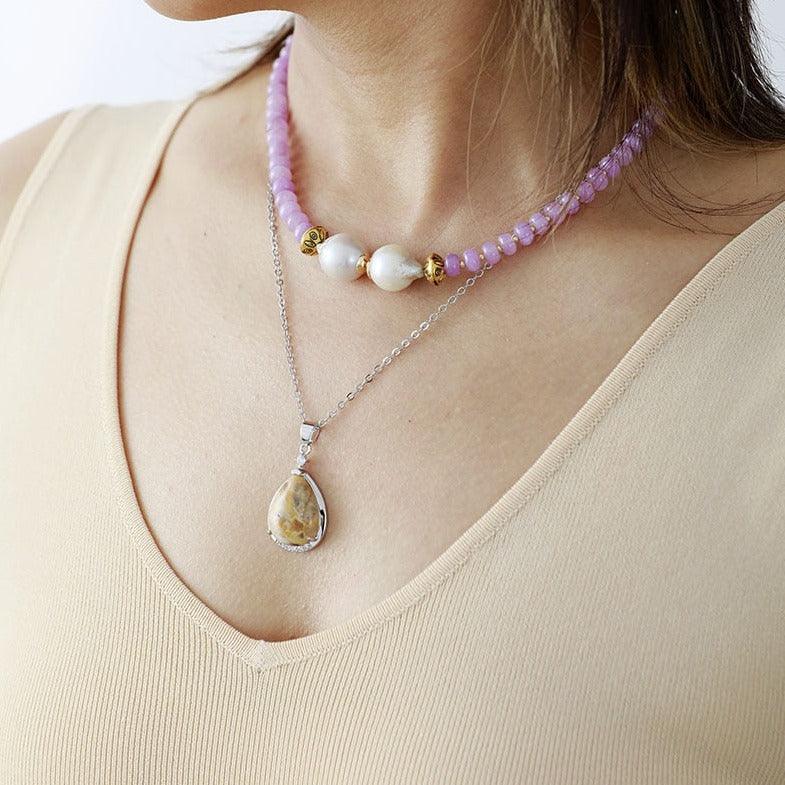 'Yuwin' Amethyst & Rhinestones Necklace - Womens Necklaces Crystal Necklace - Allora Jade