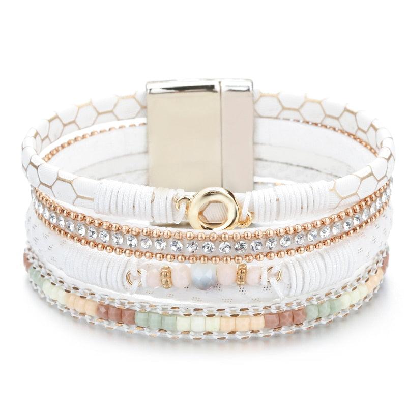 'Lutana' Rhinestones & Beads Cuff Bracelet - Womens Bracelets - Allora Jade