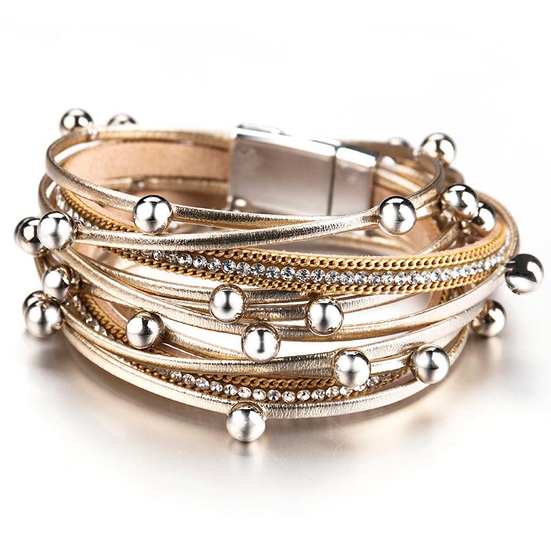'Dhindha' Rhinestones & Beads Wrap Bracelet - gold - Womens Bracelets - Allora Jade
