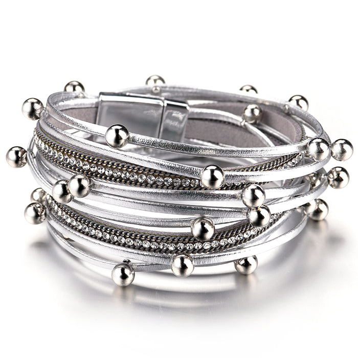 'Dhindha' Rhinestones and Beads Wrap Bracelet - silver | Allora Jade