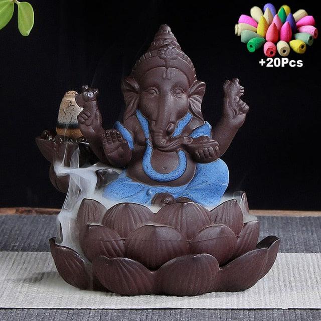 'Ganesha Lotus' Ceramic Incense Holder - Decor Incense Holder - Allora Jade