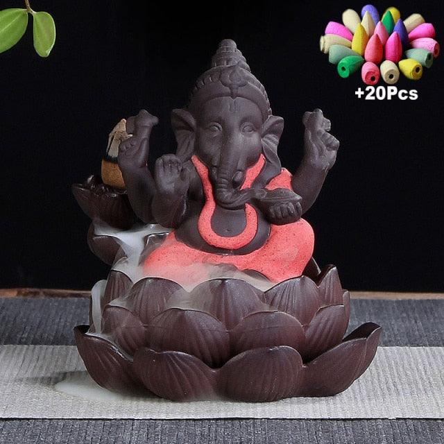 'Ganesha Lotus' Ceramic Incense Holder - Decor Incense Holder - Allora Jade