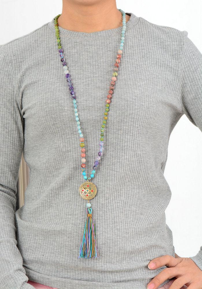 'Nepal Charm' Agate and Jasper 108 Mala Necklace - Womens Necklaces Crystal Necklace - Allora Jade