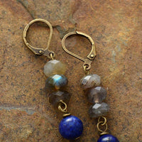 'Ginhar' Lapis Lazuli & Labradorite Dangle Earrings - Womens Earrings Crystal Earrings - Allora Jade