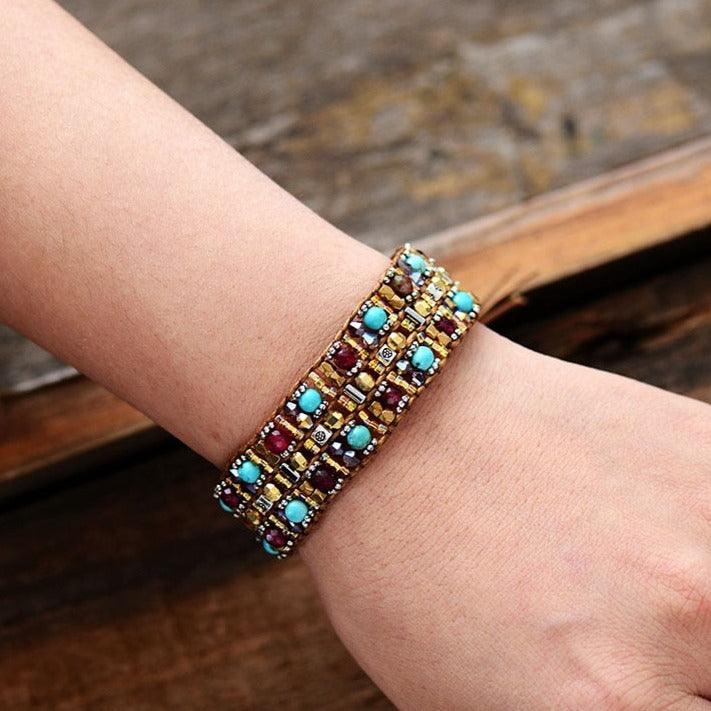 Agate Jasper & Tibetan Beads Cuff Bracelet - Womens Bracelets Crystal Bracelet - Allora Jade
