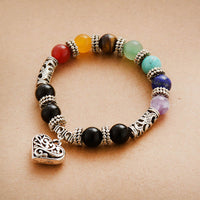 'Chakra' Beads and Heart Charm Stretchy Bracelet | ALLORA JADE