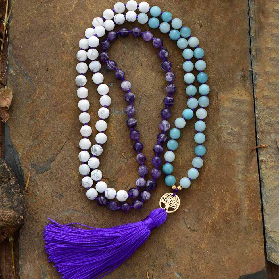 'Tree of Life' Amethyst, Howlite & Amazonite 108 Mala - Womens Necklaces Crystal Necklace - Allora Jade