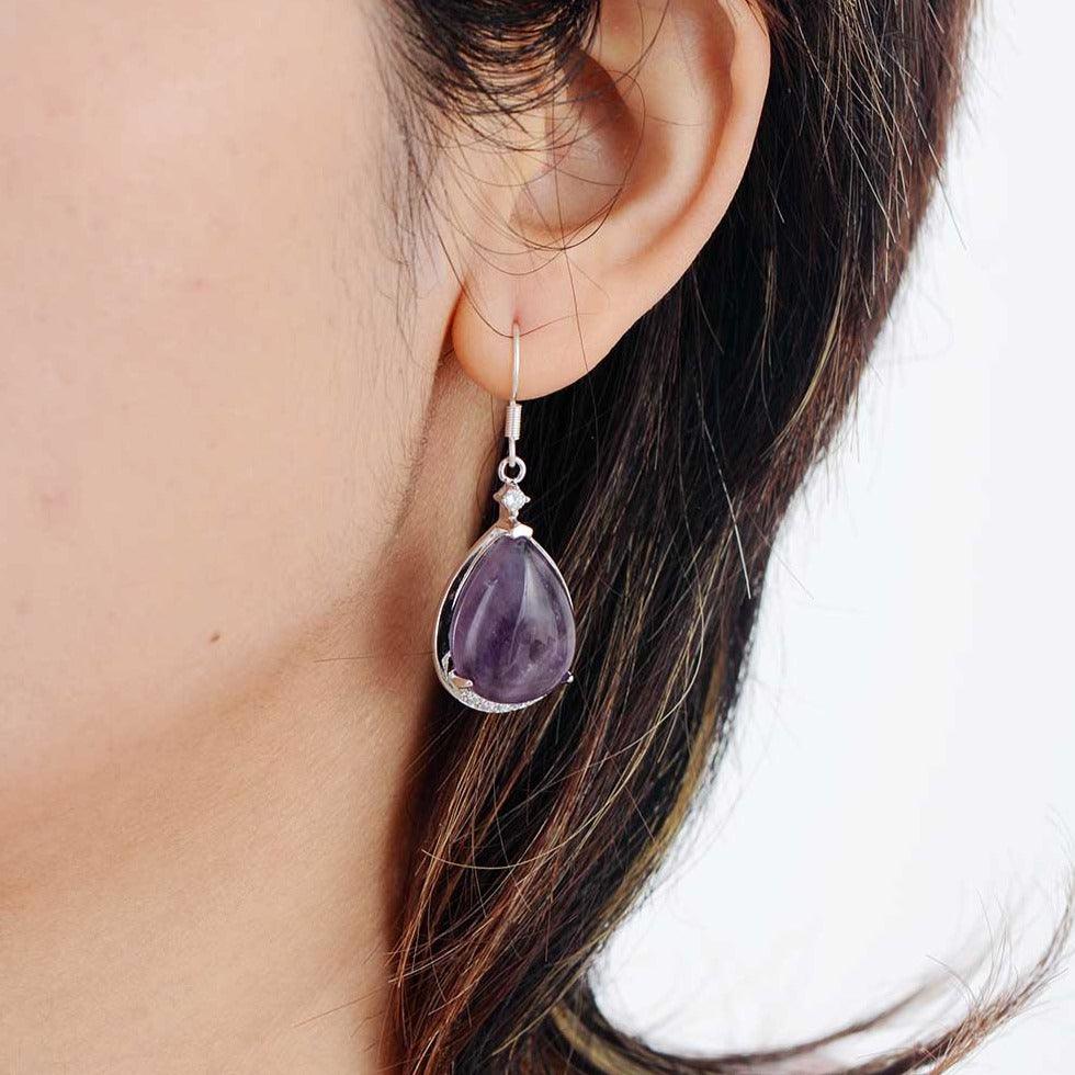 'Yuwin' Amethyst & Rhinestones Earrings - Womens Earrings Crystal Earrings - Allora Jade