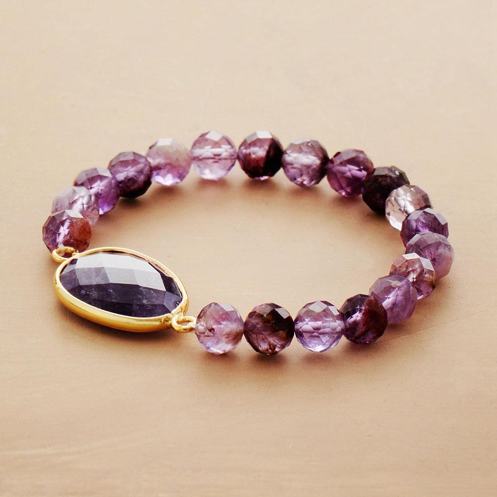 Purple Phantom Quartz & Amethyst Stretchy Bracelet - Womens Bracelets Crystal Bracelet - Allora Jade