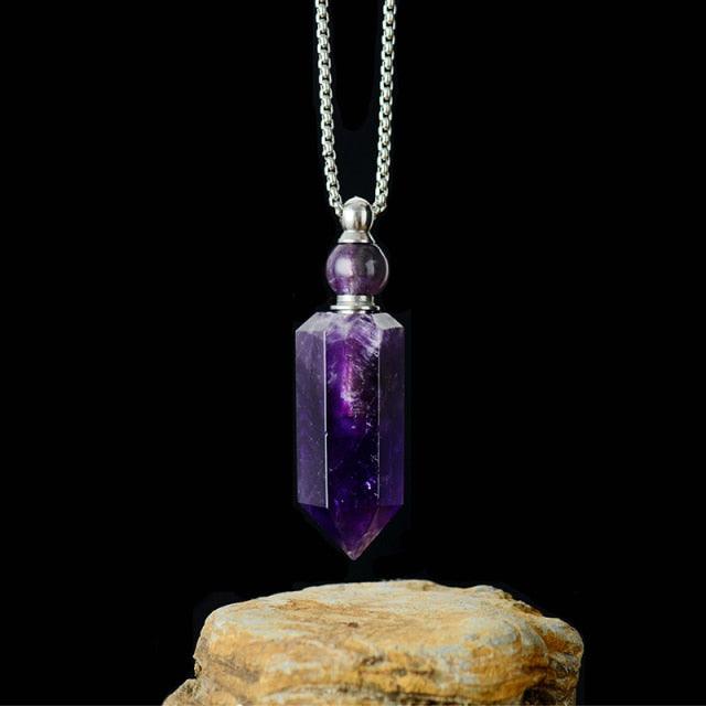 'Gamarra' Amethyst Essential Oil Diffuser Bottle Pendant Necklace - Womens Necklaces Crystal Necklace - Allora Jade