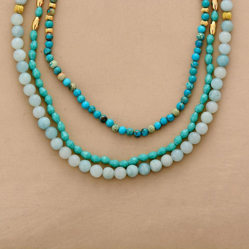 'Garrabari' Amazonite & Jasper Multilayered Necklace - Womens Necklaces Crystal Necklace - Allora Jade