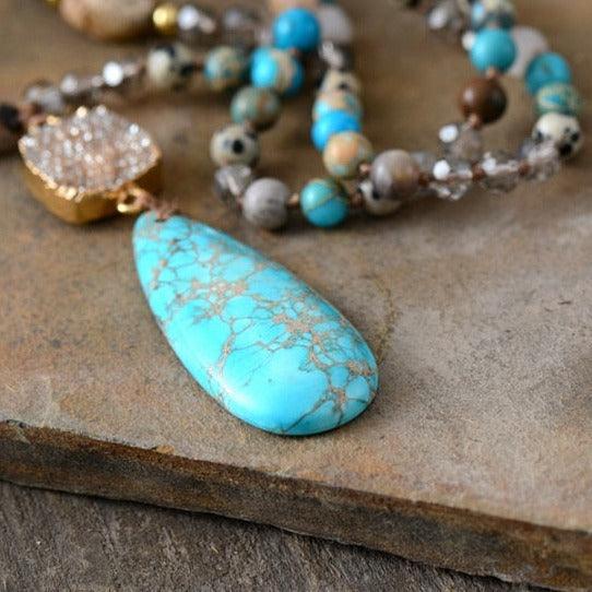 'Gawala' Agate, Jasper and Druzy Pendant Necklace - Womens Necklaces Crystal Necklace - Allora Jade