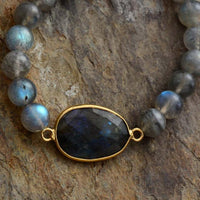 Labradorite Charm & Beads Stretchy Bracelet - Womens Bracelets Crystal Bracelet - Allora Jade