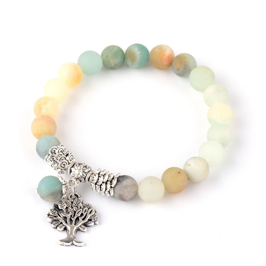Amazonite Stretchy Bracelet w/ Tree of Life Charm - Womens Bracelets Crystal Bracelet - Allora Jade