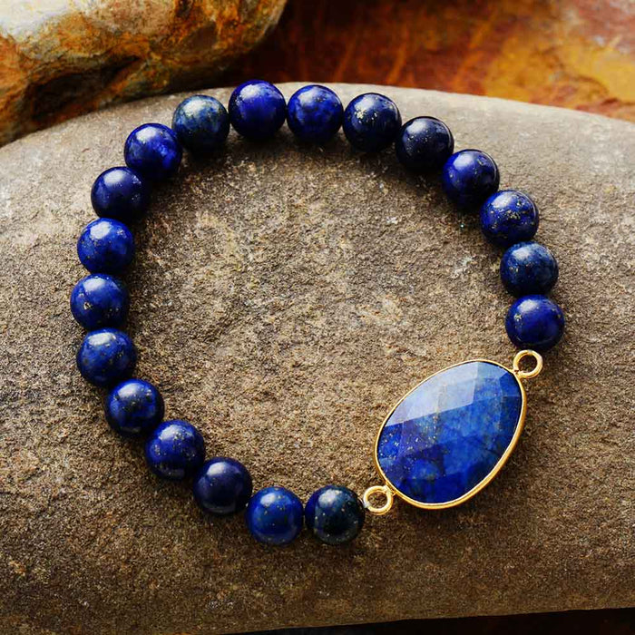 Lapis Lazuli Charm Lapis Lazuli Beads Stretchy Bracelet - Allora Jade